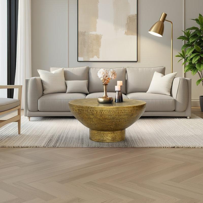 Pirinç Orta Sehpa Yuvarlak 81 cm Antika Tunç Dokulu Alüminyum - 104716