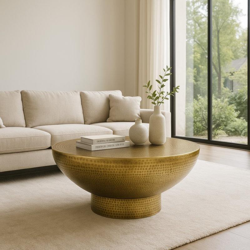 Pirinç Orta Sehpa Yuvarlak 81 cm Antika Tunç Dokulu Alüminyum - 104716