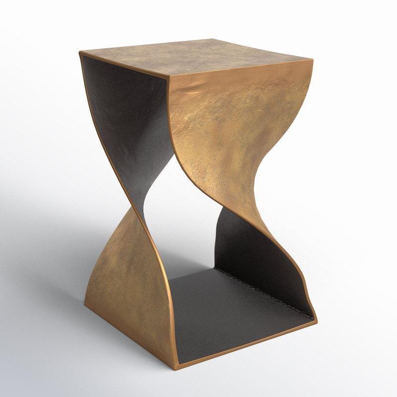 Pirinç Renkli Alüminyum Heykelsi Pirinç Yan Sehpa-56x36x36 cm - 113133