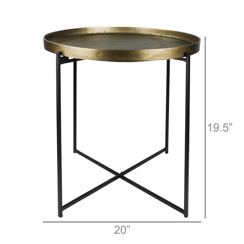Pirinç Siyah Metal Tepsili Yuvarlak Pirinç Yan Sehpa-50x50x51 cm - 113118