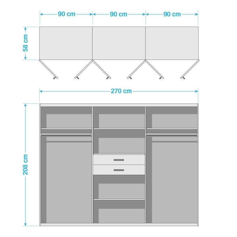 Plankeneiche-Dekor ve Grafit Endüstriyel Ahşap Aynalı Gardrop 270x208x58 cm - 90886