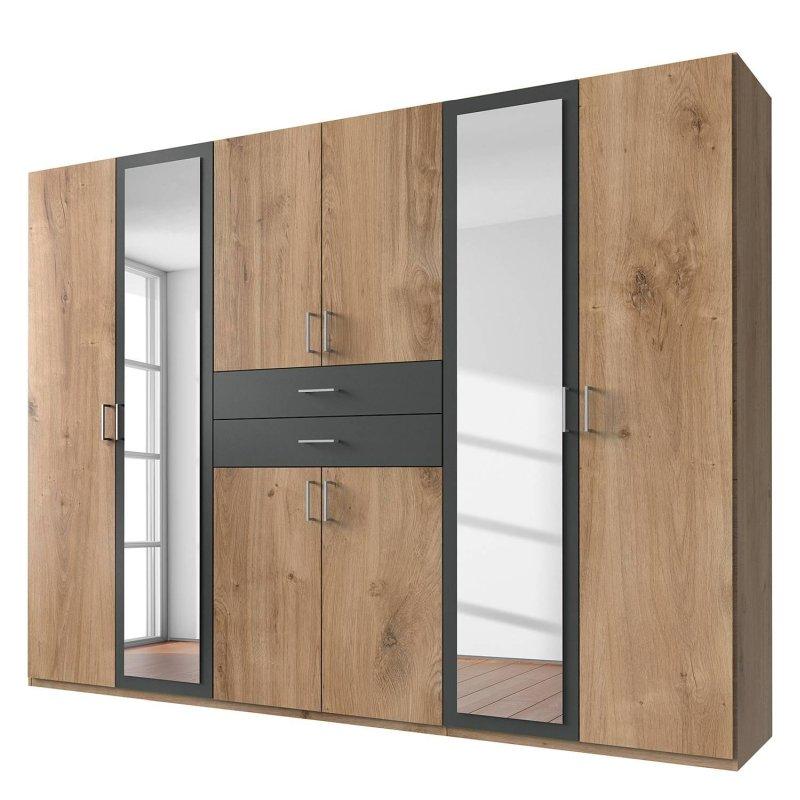Plankeneiche-Dekor ve Grafit Endüstriyel Ahşap Aynalı Gardrop 270x208x58 cm - 90886