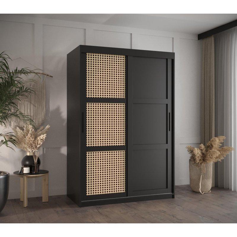 Plecionka Siyah Endüstriyel Ahşap Sürgülü Gardrop 120x200 cm - 90625