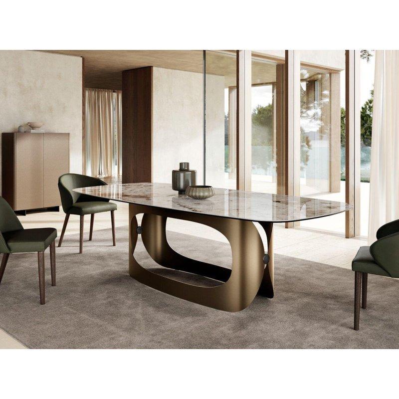 Polifemo Seramik Masa - Siyah Metal Ayak ve Calacatta Gold Seramik Üst - 89029