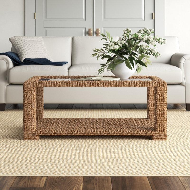 Pretoria Cam Üstlü Hasır Rattan Orta Sehpa 112x61x46 cm - 105388