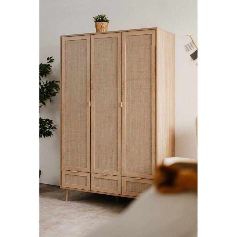 Rattan Baskılı 3 Kapılı Gardrop 120 cm Sonoma Meşe - 90655