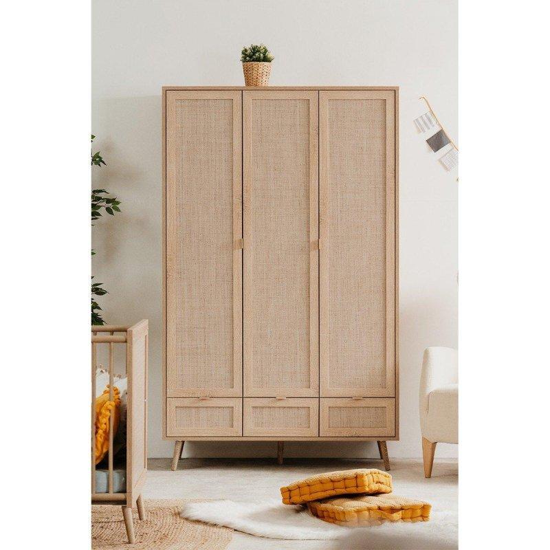 Rattan Baskılı 3 Kapılı Gardrop 120 cm Sonoma Meşe - 90655