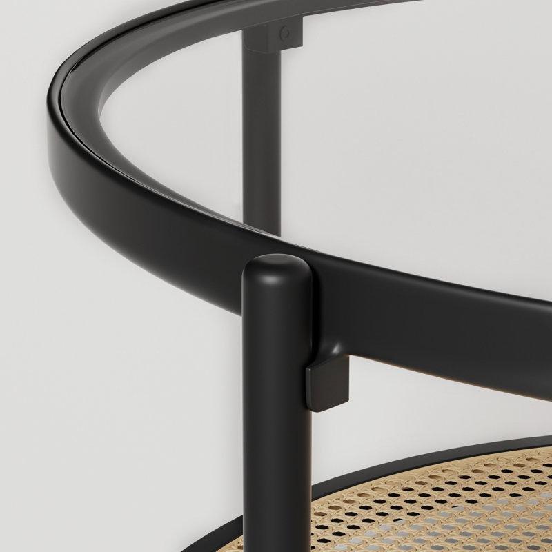 Rattan Detaylı Cam Üstlü Siyah Metal Orta Sehpa 70x70x40 cm - 105394