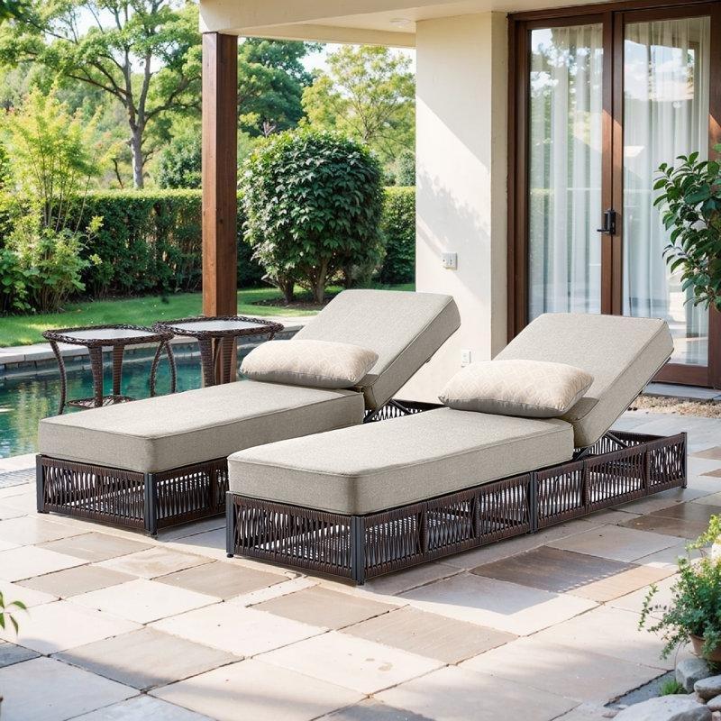 Rattan Dinlenme Koltuğu Seti, 4 Parça (2 Ayarlanabilir Şezlong + 2 Yan Sehpa)-84 x 62 x 196 cm - 109505