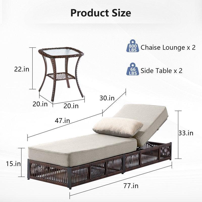 Rattan Dinlenme Koltuğu Seti, 4 Parça (2 Ayarlanabilir Şezlong + 2 Yan Sehpa)-84 x 62 x 196 cm - 109505