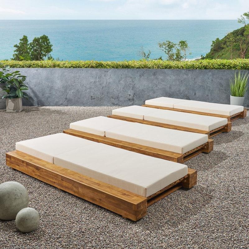 Rattan Dinlenme Koltuğu Seti, Ayarlanabilir Sırtlıklı, Krem Minderli 4'lü-100 x 99 x 195 cm - 109493
