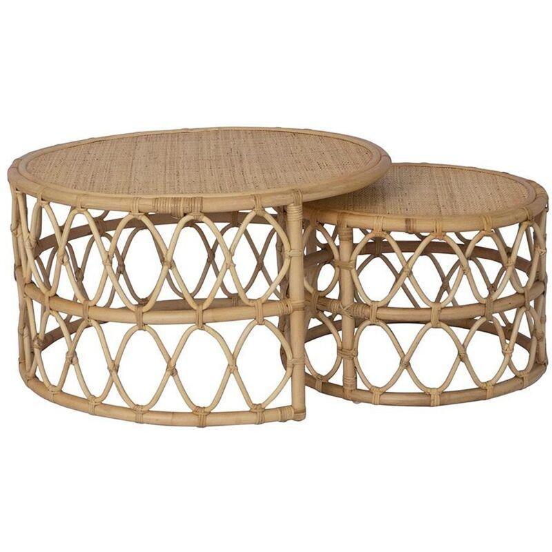 Rattan İkili Yuvarlak Zigon Sehpa Doğal Kahverengi 80 cm - 107700