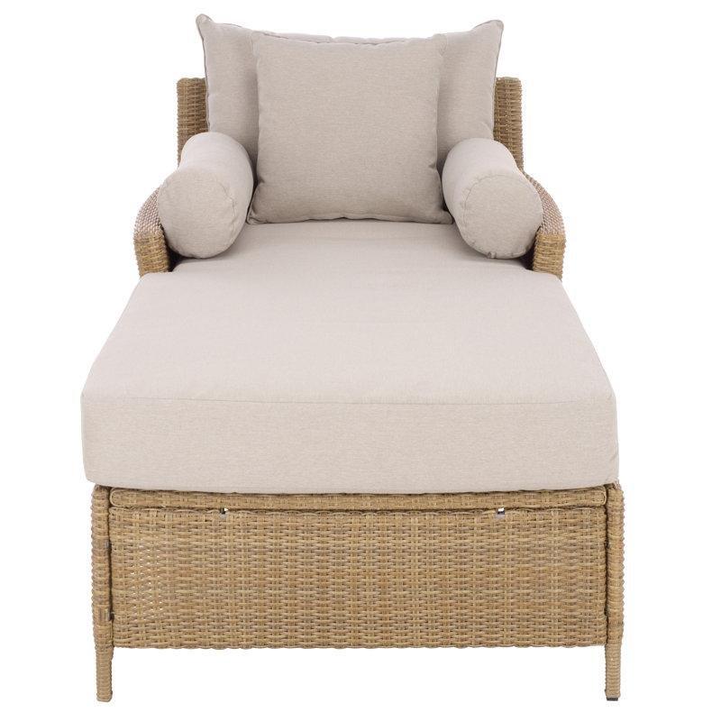 Rattan Şezlong Dinlenme Koltuğu, Metal İskeletli, Minderli-69 x 80 x 187 cm - 109532