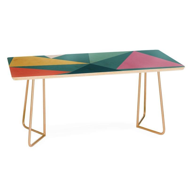 Renkli Orta Sehpa 97x48x48 cm Masif Ahşap Dikdörtgen Gold Ayaklı - 105478