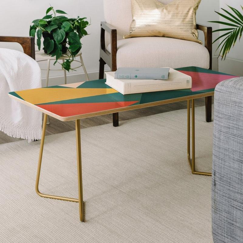 Renkli Orta Sehpa 97x48x48 cm Masif Ahşap Dikdörtgen Gold Ayaklı - 105478