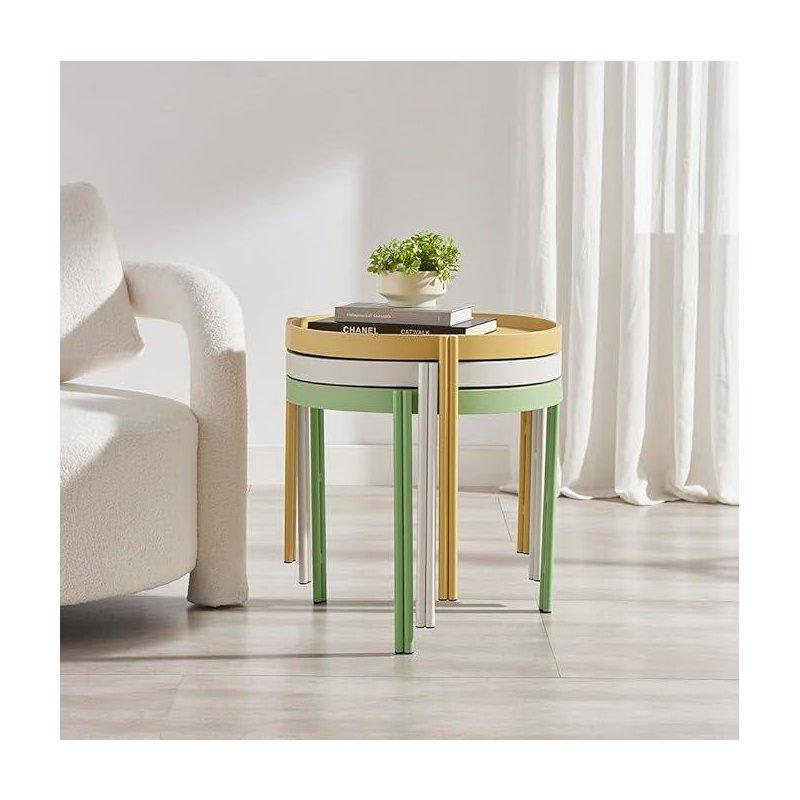 Renkli Plastik Üçlü Zigon Sehpa Metal Ayaklı Yuvarlak 50x50x53 cm - 108691