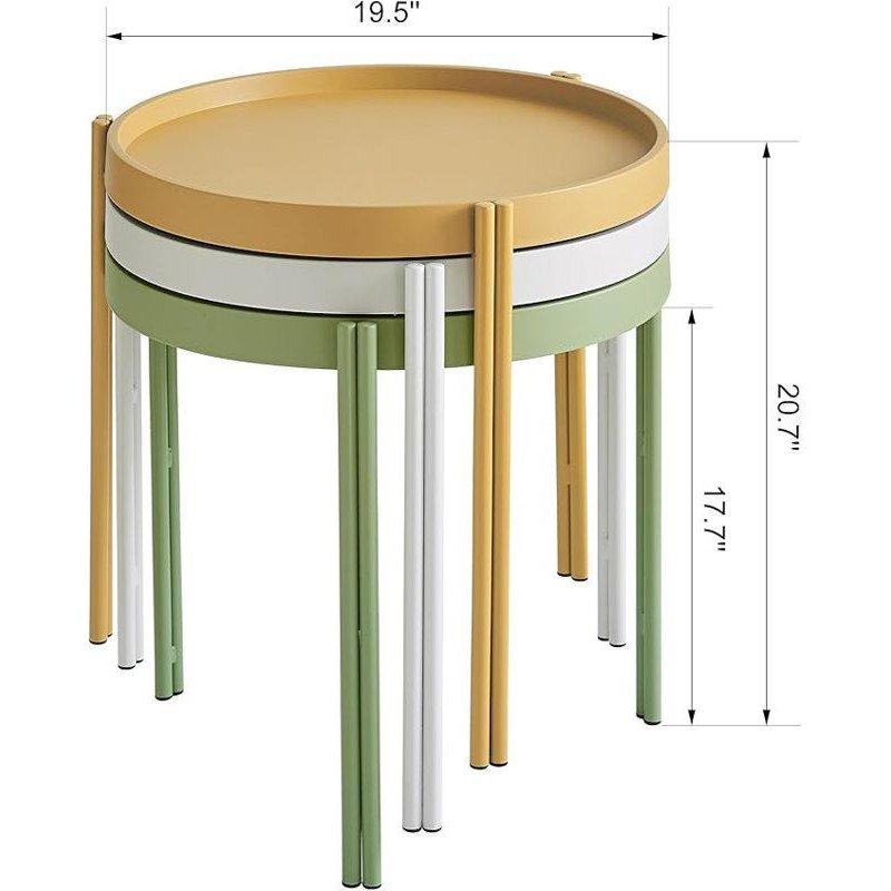 Renkli Plastik Üçlü Zigon Sehpa Metal Ayaklı Yuvarlak 50x50x53 cm - 108691