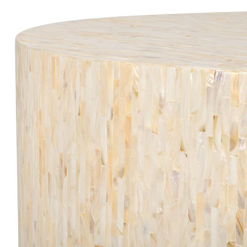 Renkli Yuvarlak Orta Sehpa 76x76 cm Bej Doğal Ahşap Gold Ayaklı - 105472