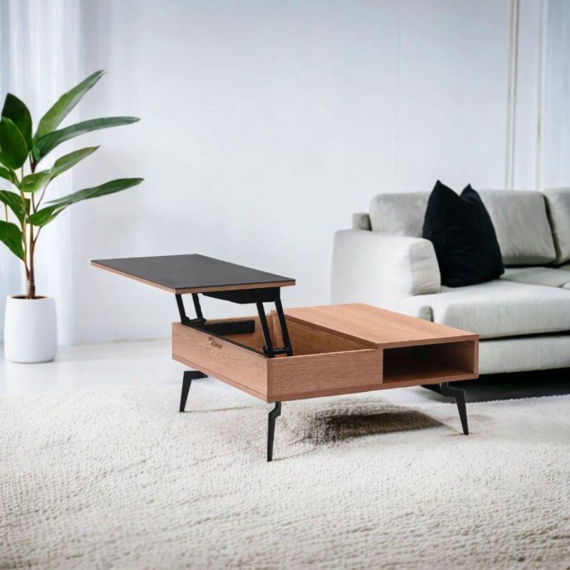 Reno Açılır Akıllı Sehpa Endüstriyel Tasarım Doğal Meşe Efekti Seramik 80x80x35 cm - 101464