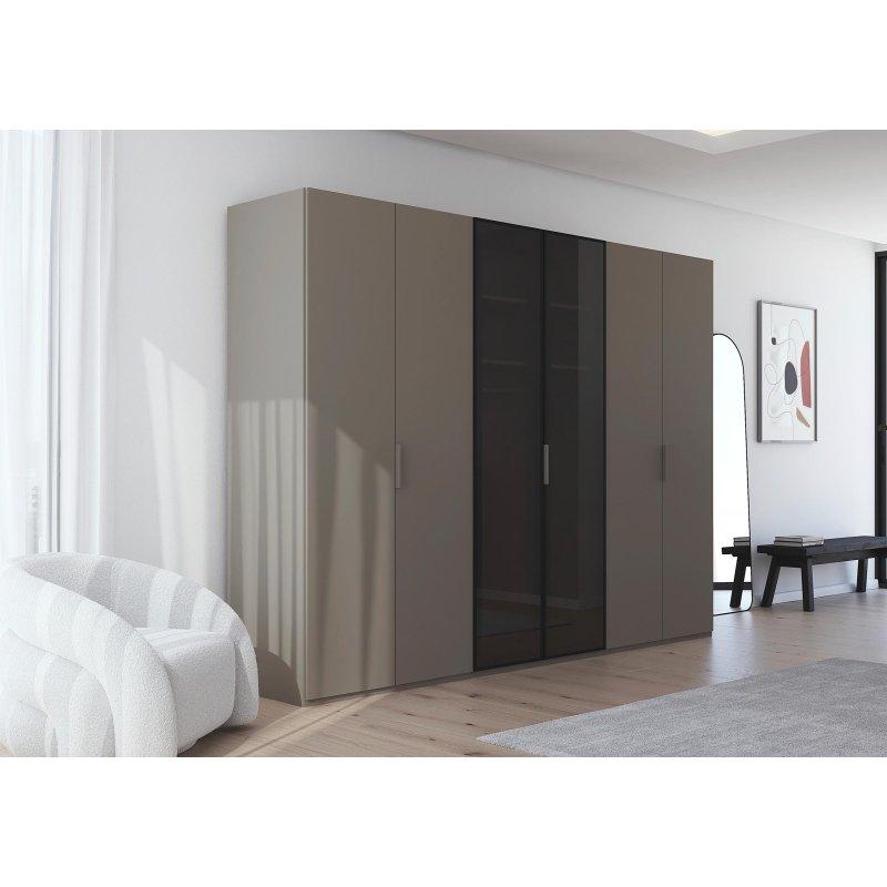 Ricco Endüstriyel Ahşap 6 Kapılı Gardrop Gri Cam Kapaklı 301x223x61 cm - 90838