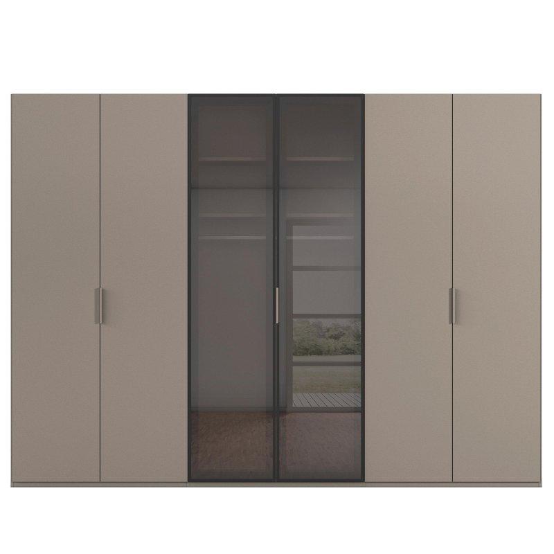 Ricco Endüstriyel Ahşap 6 Kapılı Gardrop Gri Cam Kapaklı 301x223x61 cm - 90838