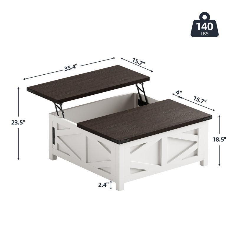 Rogelia Endüstriyel Ahşap Kare Akıllı Sehpa 90x90 cm Koyu Kahverengi - 101100