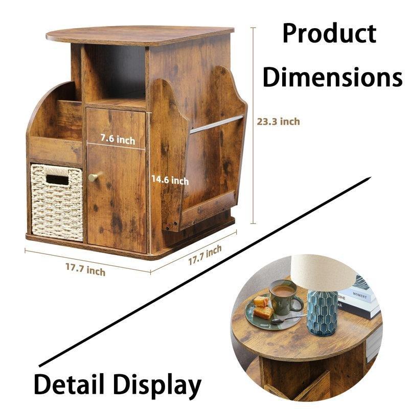 Rustik Kahverengi Kauçuk Ağacı Döner Gazetelik Yan Sehpa-60x45x60 cm - 112932