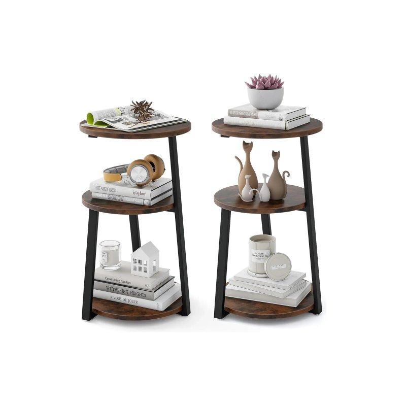 Rustik Kahverengi Siyah MDF Metal 3 Raflı Tasarım Yan Sehpa-41x38x62 cm - 110204