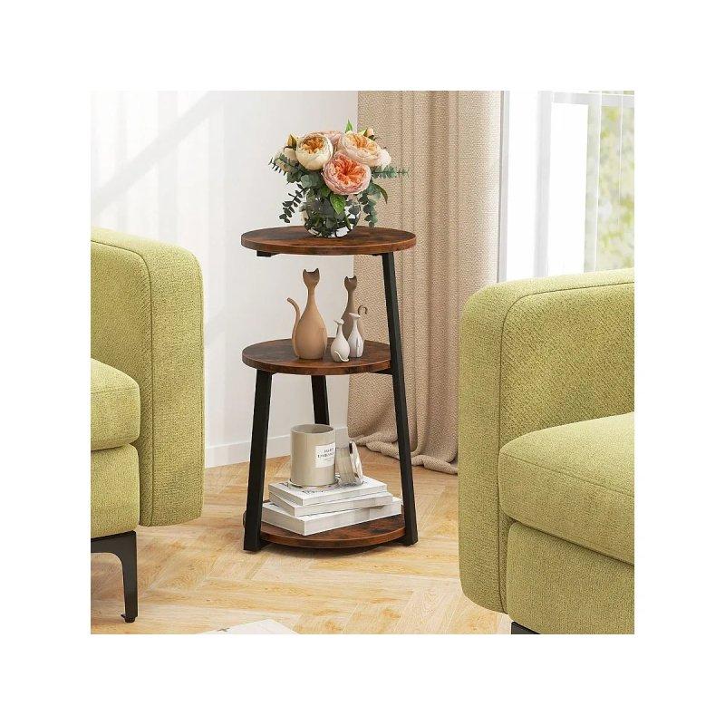 Rustik Kahverengi Siyah MDF Metal 3 Raflı Tasarım Yan Sehpa-41x38x62 cm - 110204