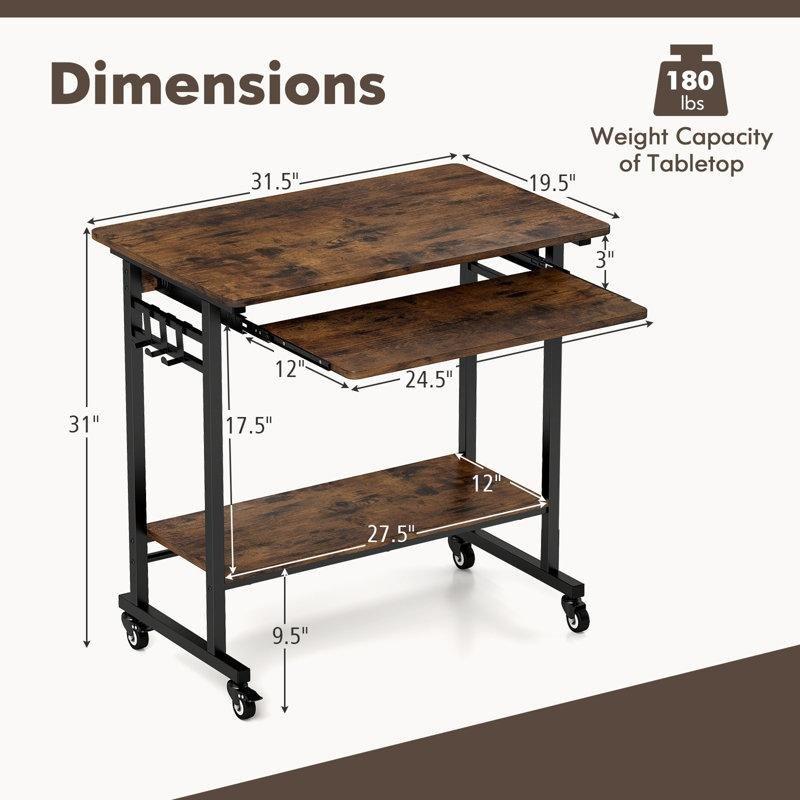 Rustik Kahverengi Siyah Mühendislik Ahşap Metal Tekerlekli Raflı Laptop Sehpası-80x50x79 cm - 113283