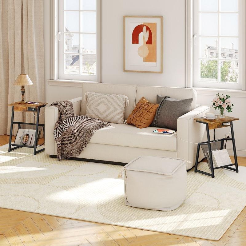 Rustik Kahverengi Yonga Levha Prizli Gazetelik Yan Sehpa-60x40x30 cm - 112941