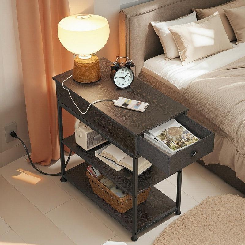 Rustik Kahverengi Yonga Levha USB ve Prizli Gazetelik Yan Sehpa-60x30x60 cm - 112911