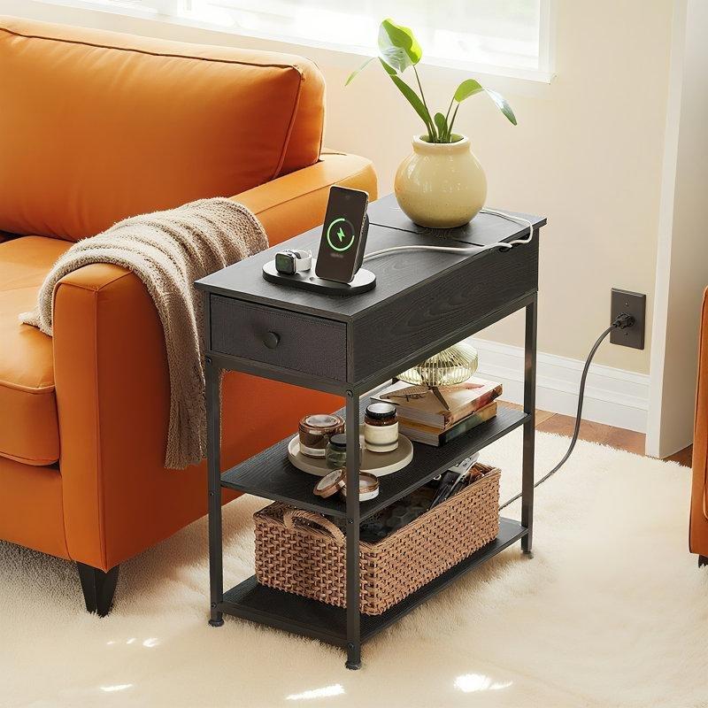 Rustik Kahverengi Yonga Levha USB ve Prizli Gazetelik Yan Sehpa-60x30x60 cm - 112911