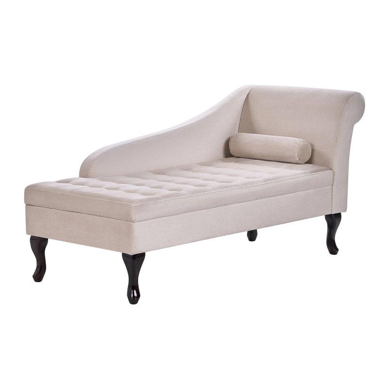 Sağ Taraf Dinlenme Koltuğu Kadife Açık Bej Saklama Bölmeli-145x62x71 cm - 109850