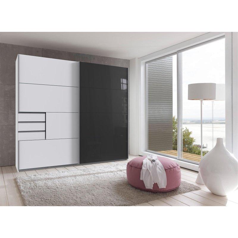 Saigon Sürgülü Gardrop Gri Cam ve Beyaz 225x208 cm - 90901