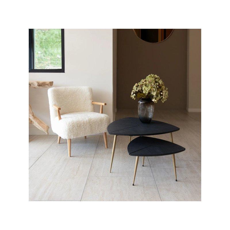 Sakura Endüstriyel Ahşap 2'li Yuvarlak Orta Sehpa 70x70 cm Gold Ayaklı - 102312