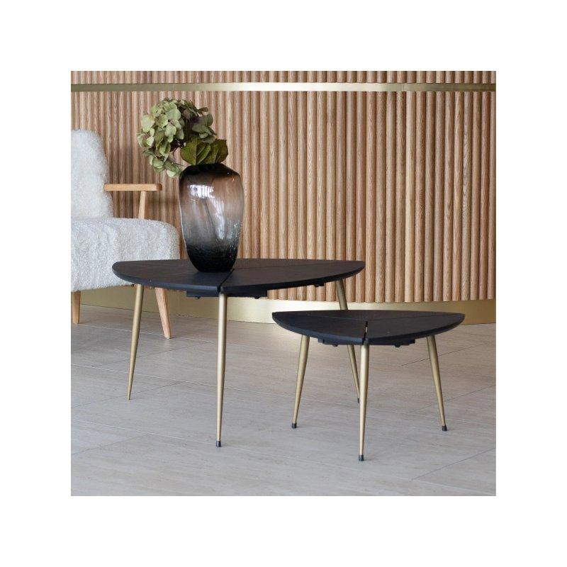 Sakura Endüstriyel Ahşap 2'li Yuvarlak Orta Sehpa 70x70 cm Gold Ayaklı - 102312