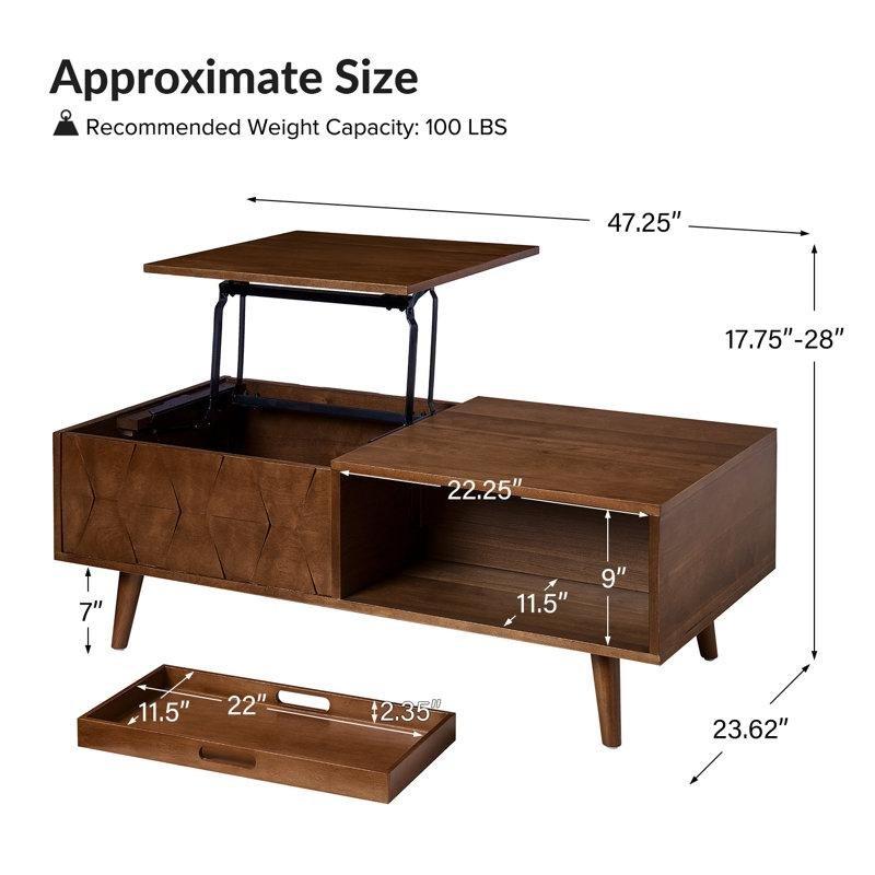 Sara Doody Endüstriyel Ahşap Kaldırılabilir Üstü Kahvehane Sehpası 120x60x45 cm - 101406