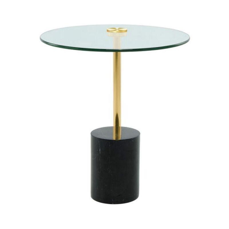 Sarı Mermer ve Paslanmaz Çelik Yuvarlak Mermer Yan Sehpa-44x50 cm - 110365