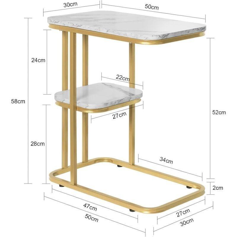 Sarı Metal ve MDF Mermer Desenli 2 Raflı Gold Yan Sehpa-50x30x58 cm - 111759