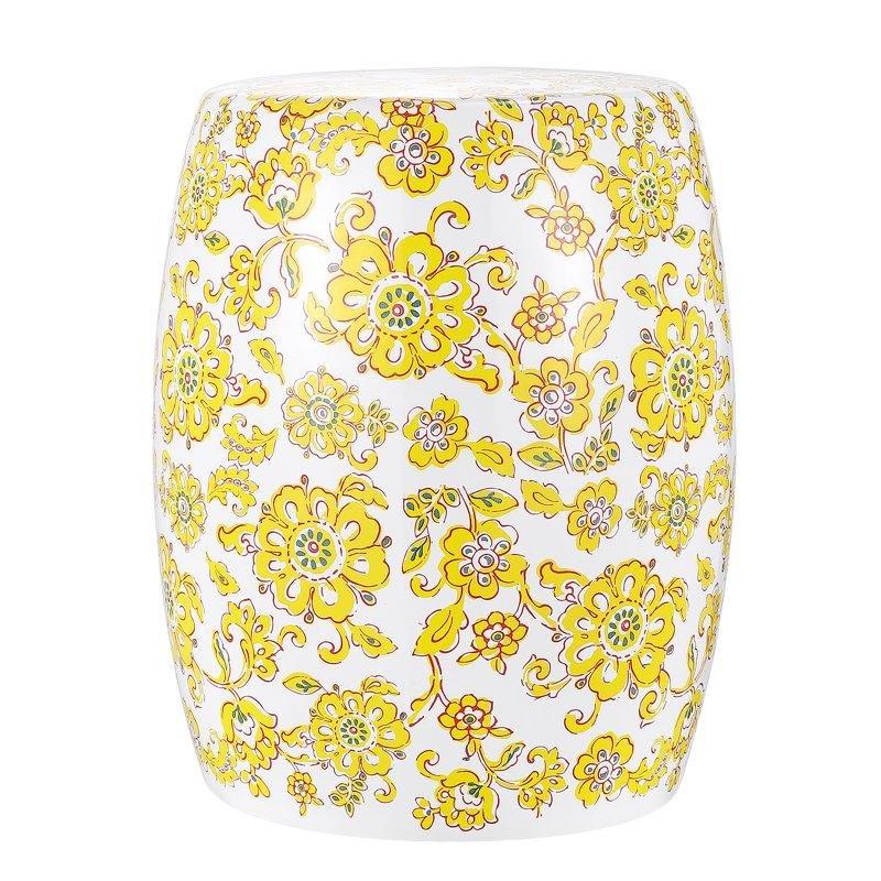 Sarı Seramik Çiçek Desenli Seramik Yan Sehpa-46x35x35 cm - 113430