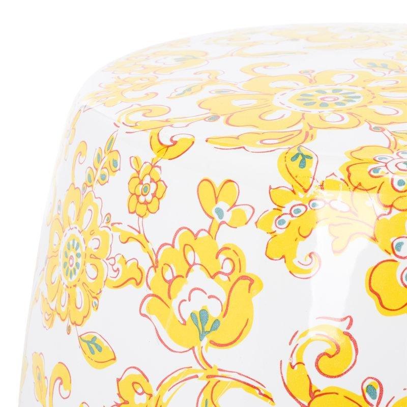 Sarı Seramik Çiçek Desenli Seramik Yan Sehpa-46x35x35 cm - 113430