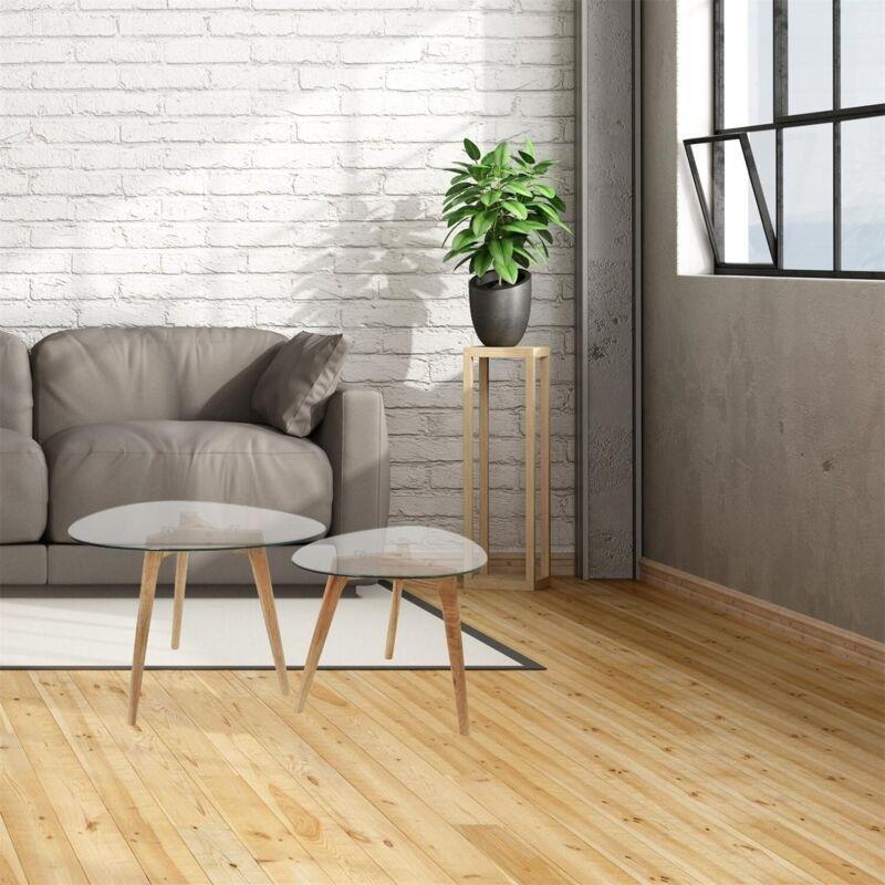 Şeffaf Ahşap Modern Cam Yan Sehpa-43x60x45 cm - 111281