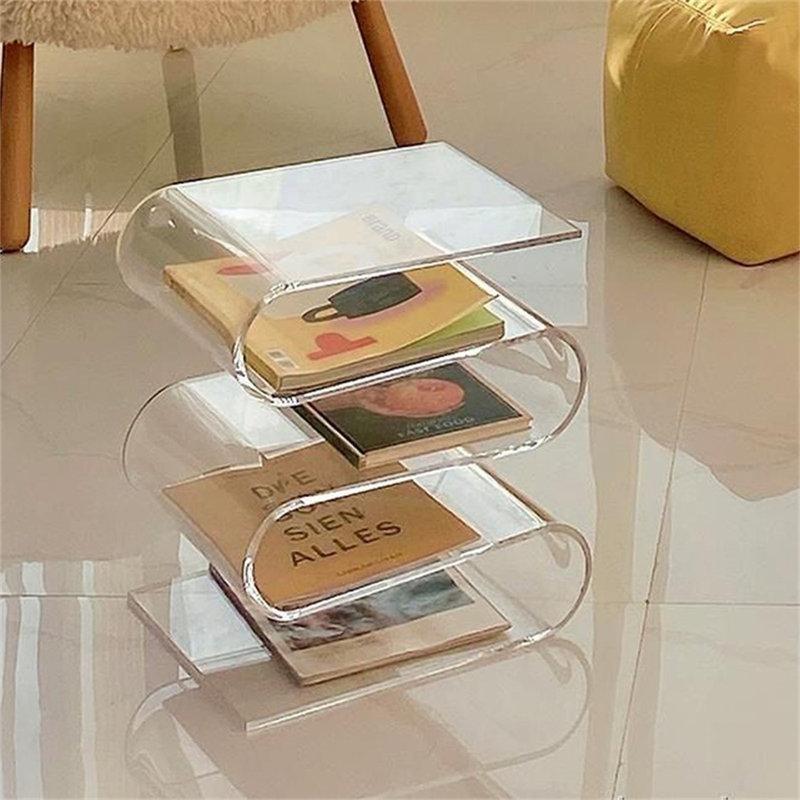 Şeffaf Akrilik S Şekilli Raflı gazetelik yan sehpa-42x29x35 cm - 112974