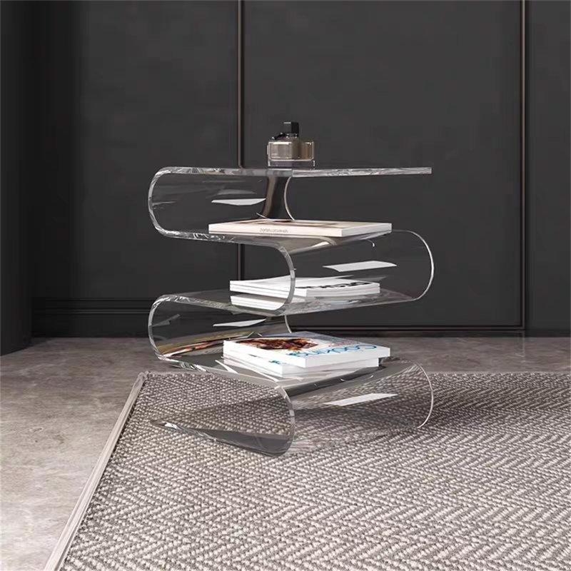 Şeffaf Akrilik S Şekilli Raflı gazetelik yan sehpa-42x29x35 cm - 112974