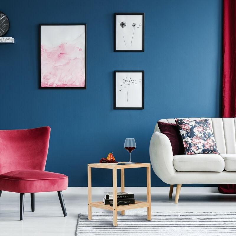 Şeffaf Çam Ağacı ve Cam 2 Katlı Cam Yan Sehpa-50x40x40 cm - 111415
