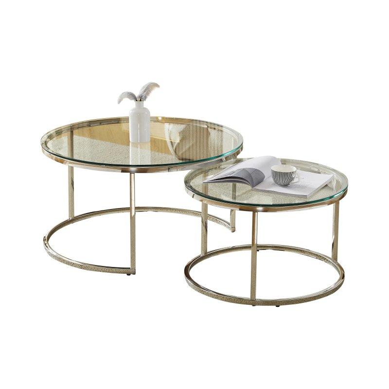 Şeffaf Cam Gümüş Metal Yuvarlak Zigon Sehpa 80 cm - 106603