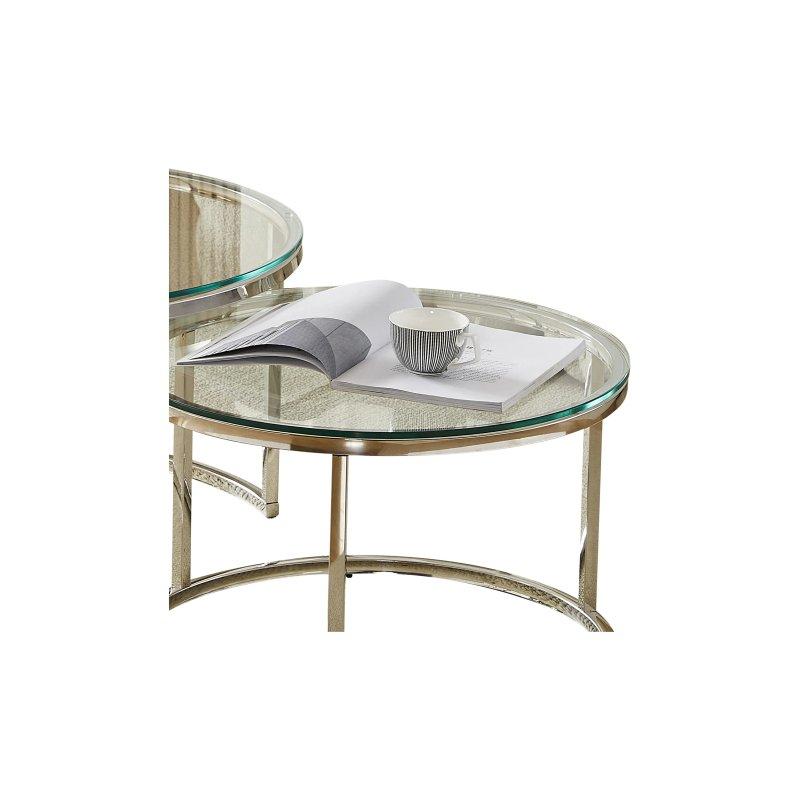Şeffaf Cam Gümüş Metal Yuvarlak Zigon Sehpa 80 cm - 106603
