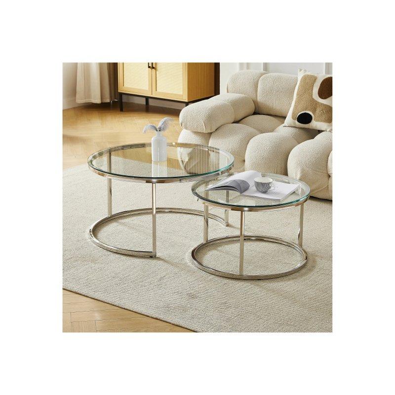 Şeffaf Cam Gümüş Metal Yuvarlak Zigon Sehpa 80 cm - 106603