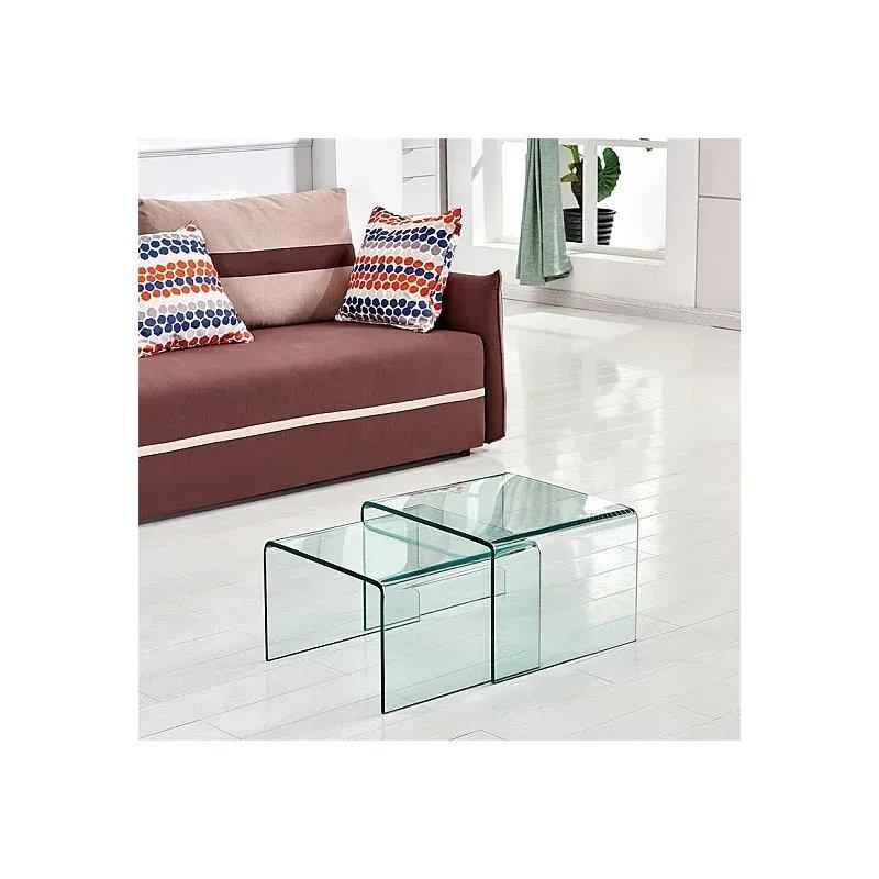 Şeffaf Cam İkili Zigon Sehpa 50x45x33 cm - 106645